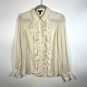 Escada Cream Pleated Ruffle Lace Silk Blouse Women’s Size 34/small Designer‎